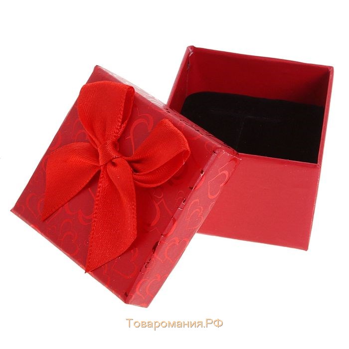 Коробочка подарочная под кольцо «Блестящие сердца», 5×5 (размер полезной части 4,5×4,5см), цвет красный