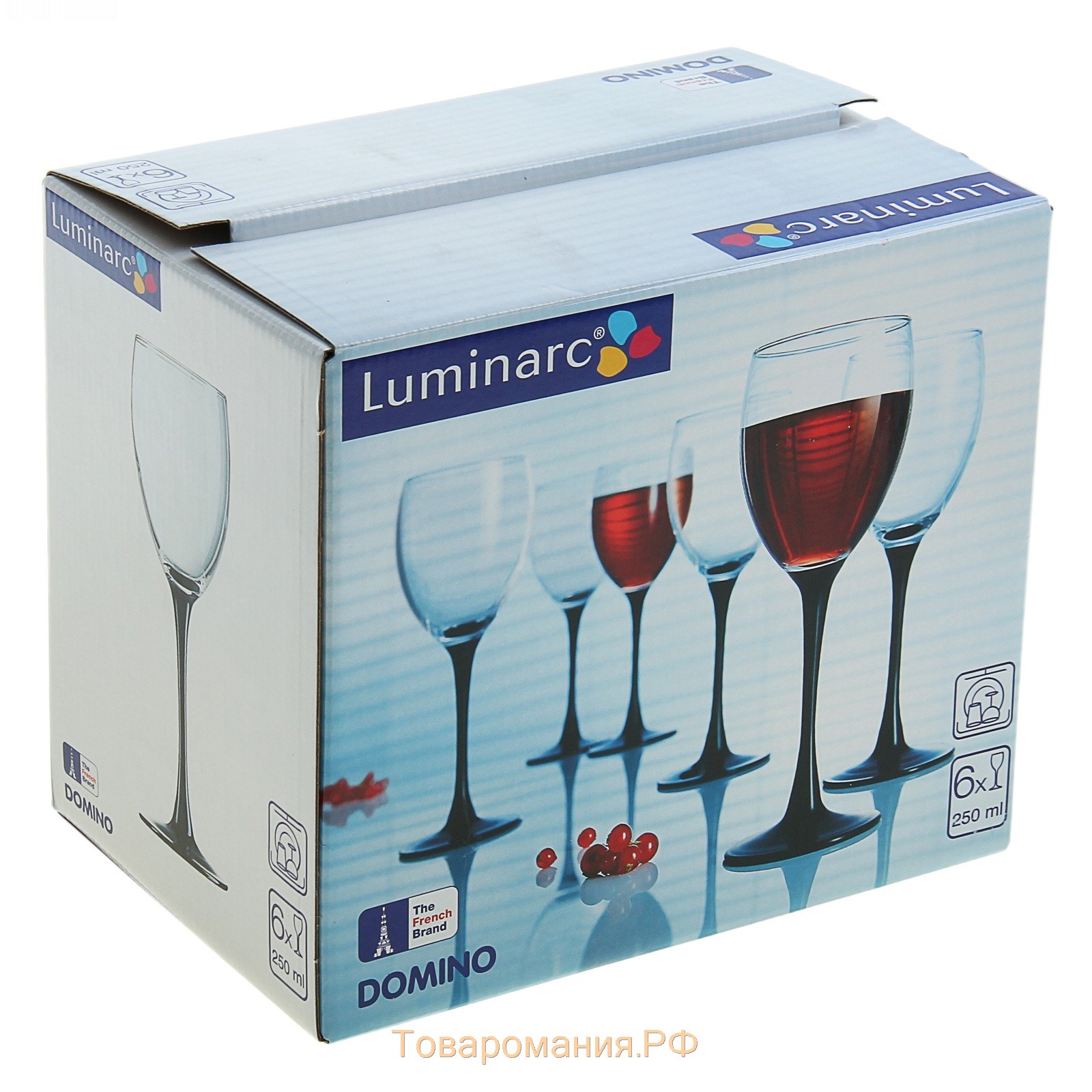 Набор стеклянных бокалов для вина «Домино», 250 мл, 6 шт