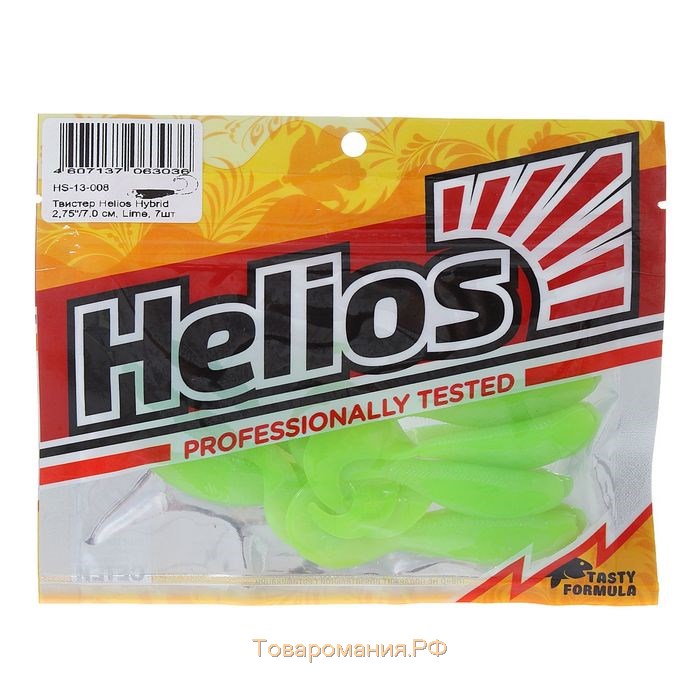 Твистер Helios Hybrid Lime, 7 см, 7 шт. (HS-13-008)