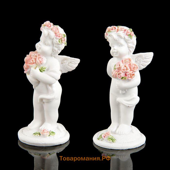 Фигурка полистоун "Ангел с букетом розовых роз" МИКС 6,5х2,5х2,5 см