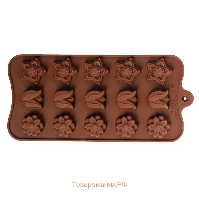 Форма для шоколада «Поляна», силикон, 20,5×10,5×1,5 см, 15 ячеек (2,3×2,3 см), цвет коричневый