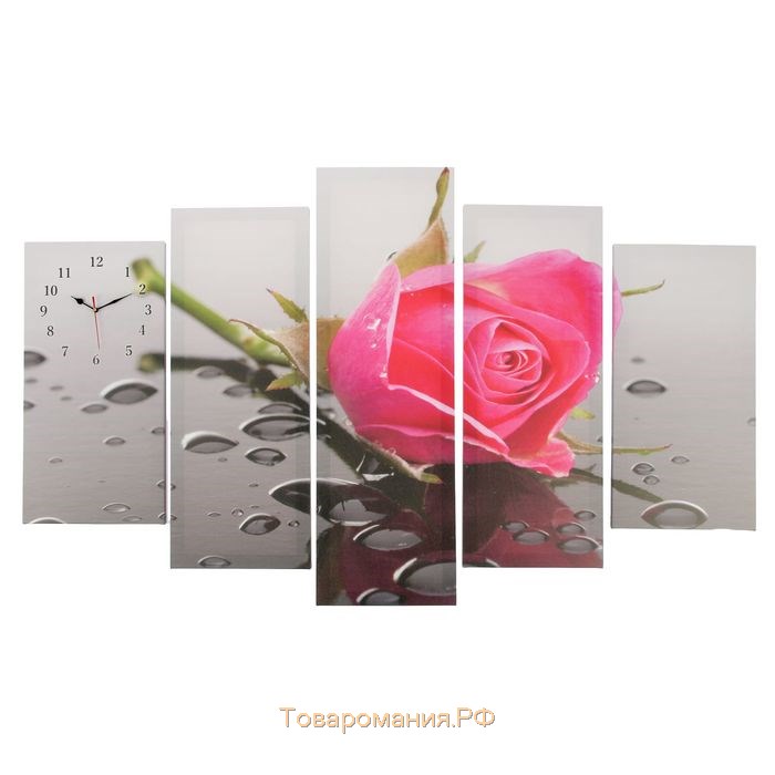 Часы-картина настенные, модульные "Розовая роза", бесшумные, 80 х 140 см, микс