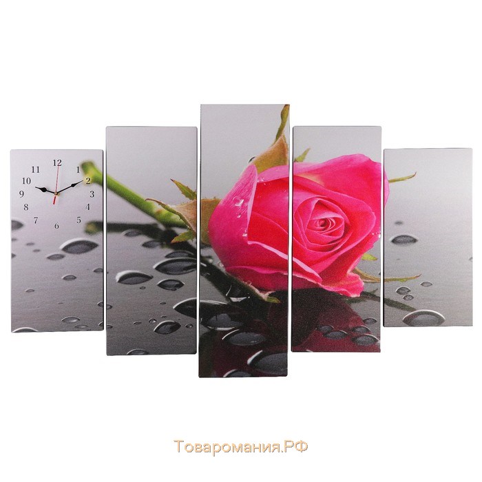 Часы-картина настенные, модульные "Розовая роза", бесшумные, 80 х 140 см, микс