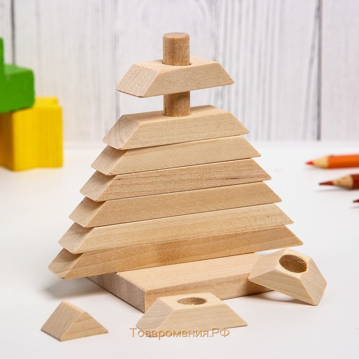 Детская пирамидка «Ёлочка», деревянная, материал: берёза