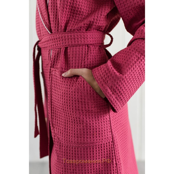 Халат женский, шалька+кант, размер 52, бордовый, вафля
