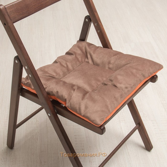 Подушка на стул квадратная 45х45см, высота 5см, велюр коричневый, оранжевый, синт. волокно