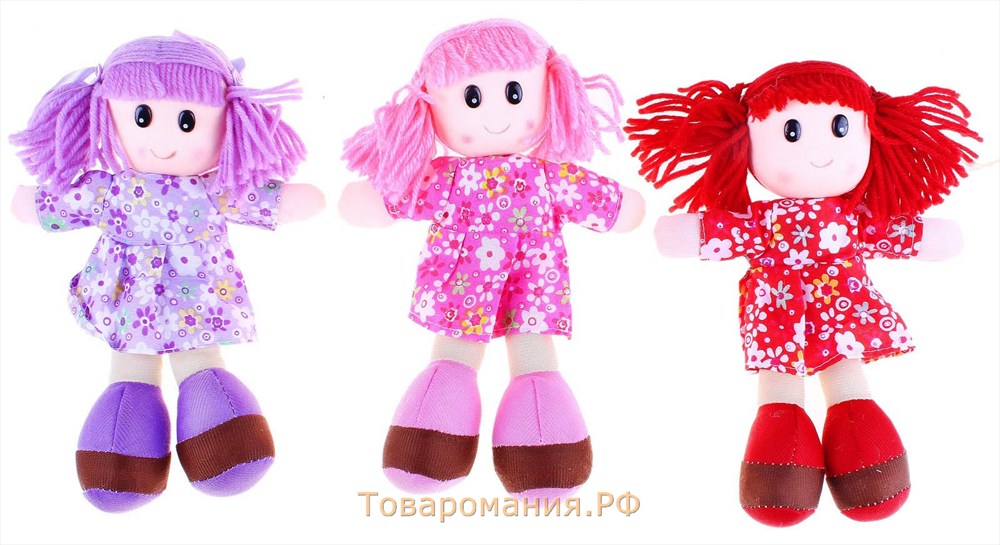 Мягкая игрушка «Кукла», в ситцевом платье, с хвостиками, цвета МИКС