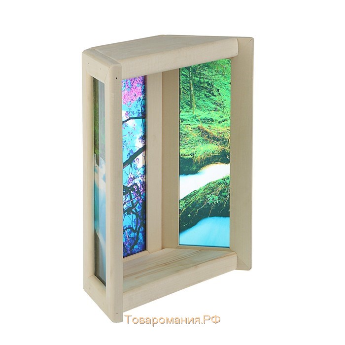 Абажур деревянный "Рисунок 1" со вставками из стекла с УФ печатью, малый, 33х29х12см