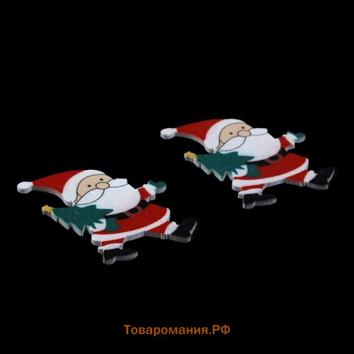Декор для творчества дерево "Дедушка мороз с ёлкой" набор 10 шт 4,2х3,4 см