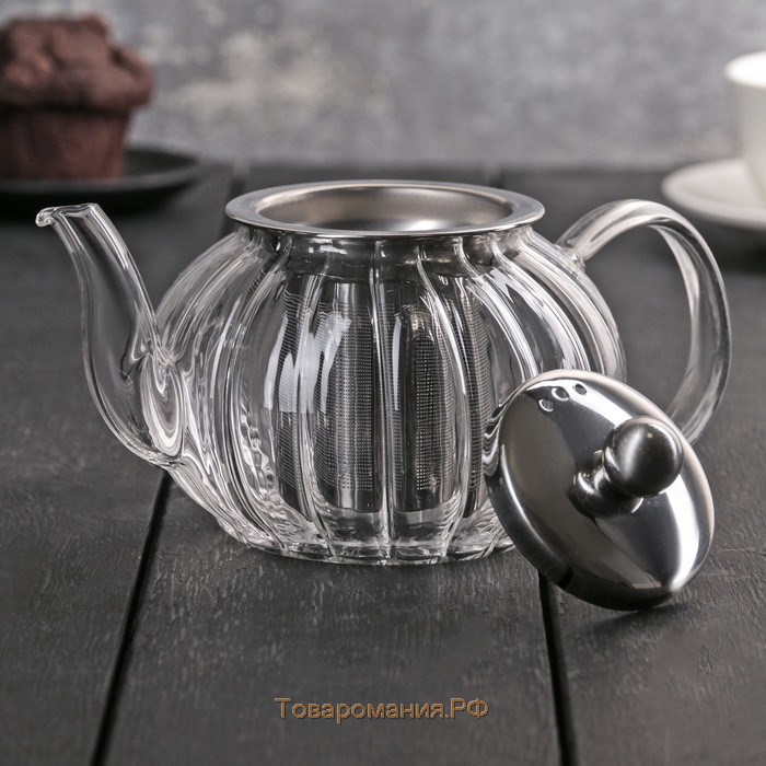 Чайник стеклянный заварочный с металлическим ситом «Диана», 600 мл