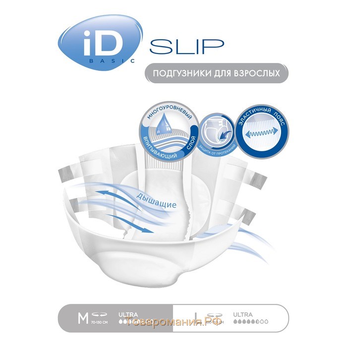 Подгузники для взрослых iD Slip Basic, размер M, 10 шт.