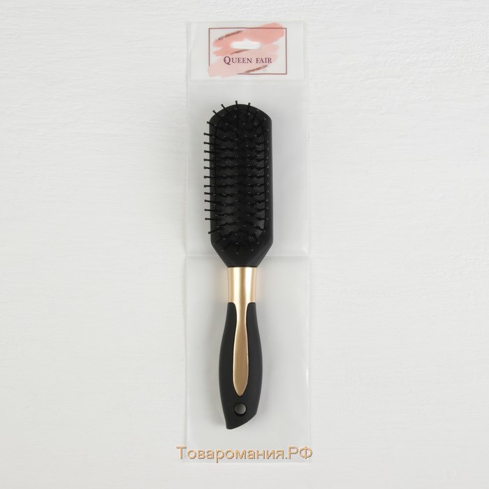 Расчёска массажная, прорезиненная ручка, 5 × 24 см, цвет чёрный/золотистый