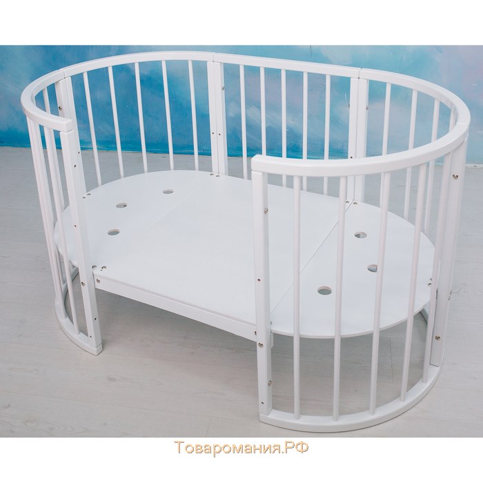 Кроватка-трансформер 6 в 1 MerryHappy круглая/овальная, лакированная, цвет белый