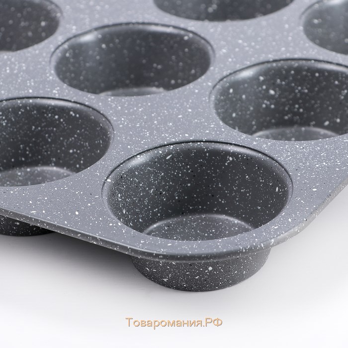 Форма для выпечки «Мрамор», 35×27 см, 12 ячеек, антипригарное покрытие, цвет серый