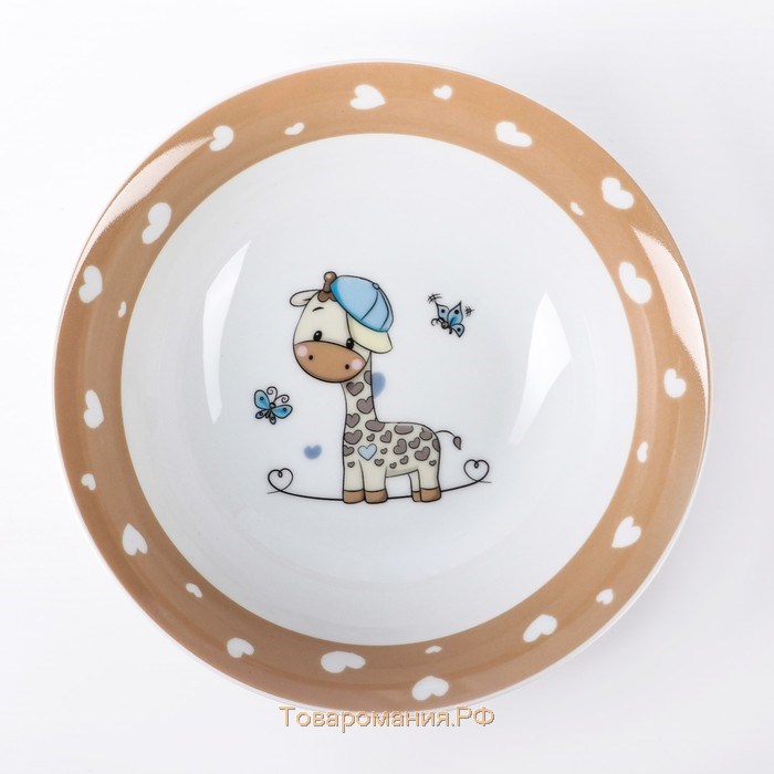 Набор детской посуды из керамики «Жирафик», 3 предмета: кружка 230 мл, миска 400 мл, тарелка d=18 см