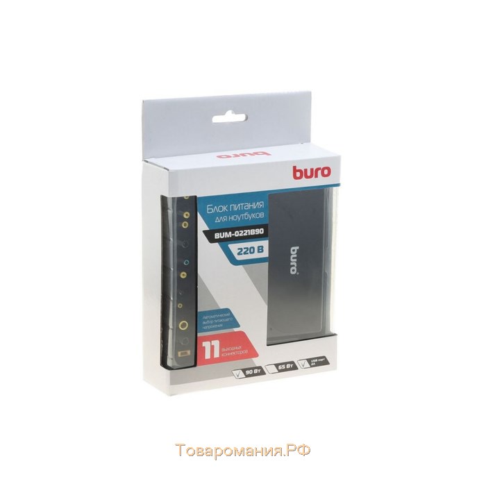 Адаптер питания Buro BUM-0221B90, автоматич., 90Вт, 12В-20В 11-переходник., 4.5A 1xUSB, 2.4A