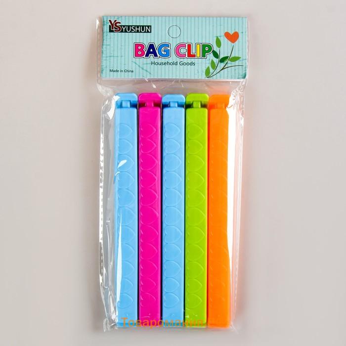 Зажимы для пакетов , 14 см, 5 шт., МИКС