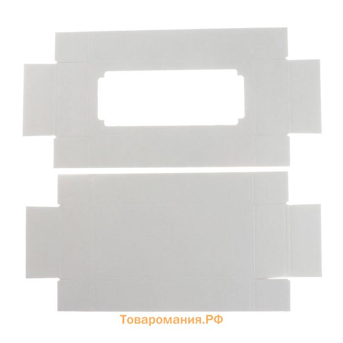 Коробка сборная без печати крышка-дно белая с окном 24×11×4.5 см