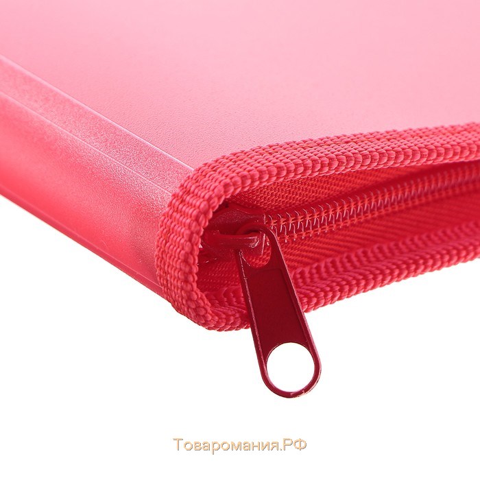 Папка с ручками А4, 230 х 185 х 25 мм, молния вокруг, плстиковая, ПТ-112, "Офис", тонированная, цвет красный