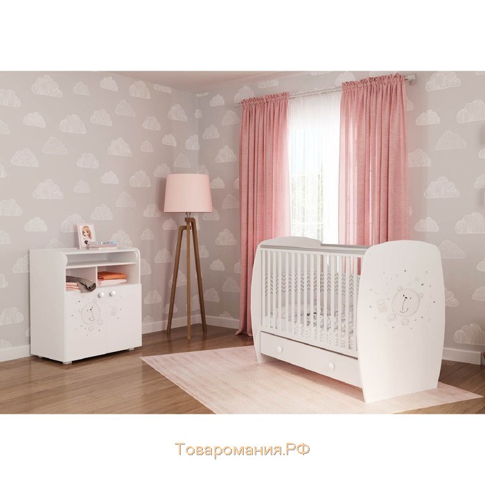 Кроватка детская Polini kids French 710, Teddy, с ящиком, цвет белый