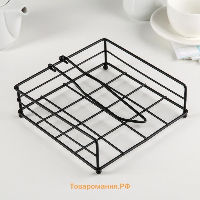 Салфетница  «Столовые приборы», с держателем, 17.5×18×6 см, чёрная