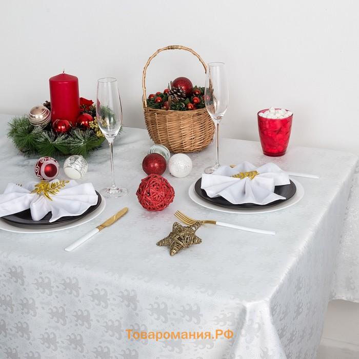 Скатерть  "Серебряные ёлочки" цв.белый, 150*220 см, 115 ±10 гр,100% п/э