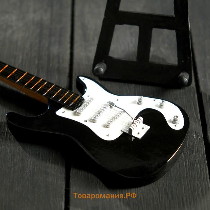 Гитара сувенирная Ibanez, на подставке, 24×8×2 см, чёрно-белая