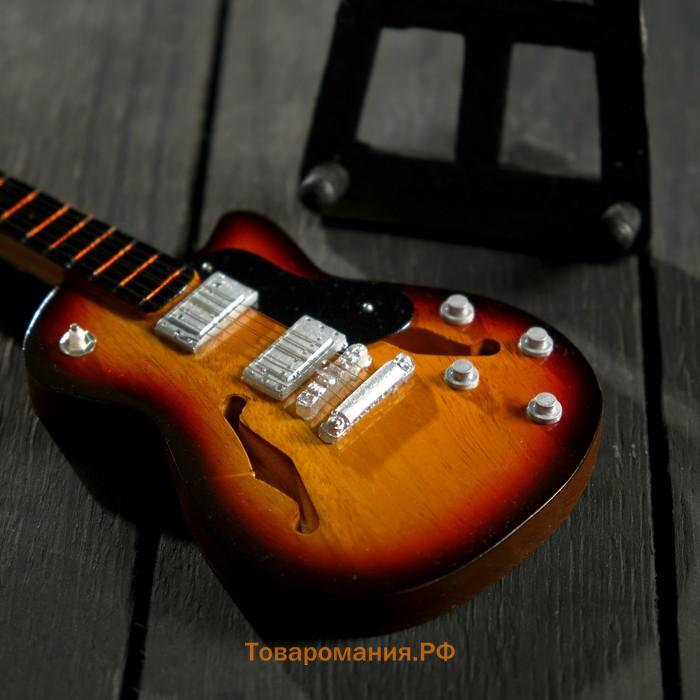 Гитара сувенирная Gibson Es, на подставке, 24×8×2 см, чёрно-жёлтая