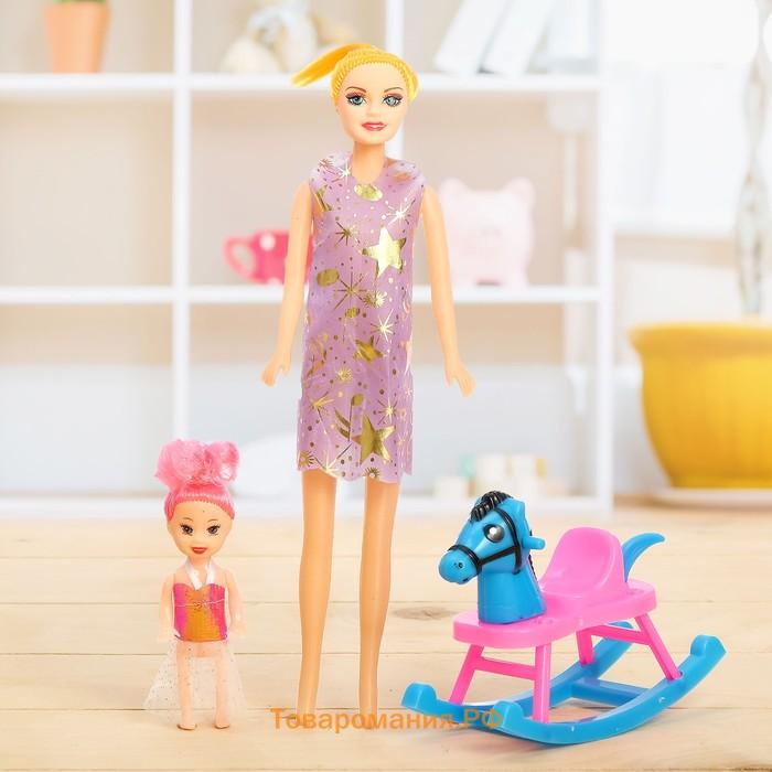 Кукла-модель «Оля» с малышкой на качалке, МИКС