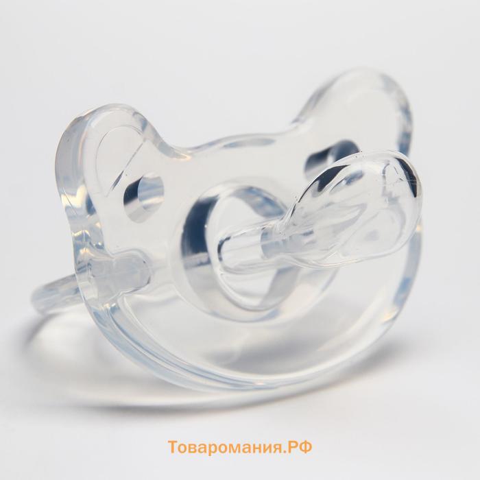 Соска - пустышка цельносиликоновая ортодонтическая «Мишка», от 0 мес., цвет прозрачный