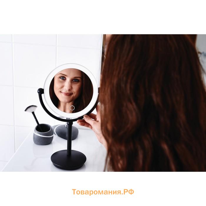Зеркало косметическое настольное Moana RIDDER, LED, сенсор, цвет чёрный, 1х/5х-увеличение