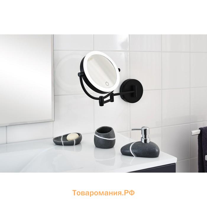 Зеркало косметическое подвесное Shuri RIDDER, LED, сенсор, USB, цвет чёрный, 1х/5х-увеличение