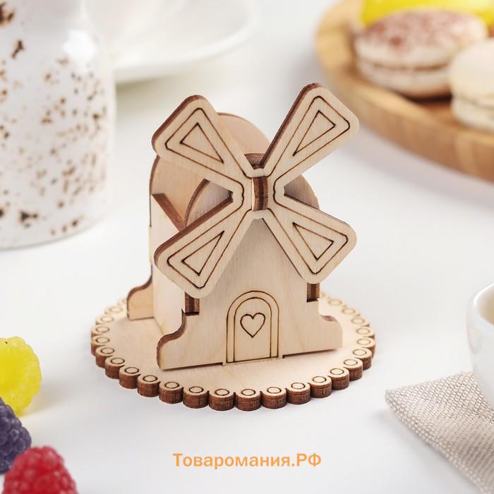 Подставка под зубочистки деревянная «Мельница», 7×7×7 см