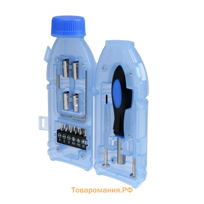 Набор инструментов ТУНДРА, подарочный пластиковый кейс «Бутылка», 15 предметов