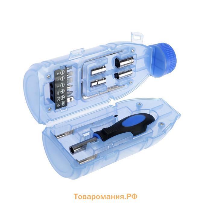 Набор инструментов ТУНДРА, подарочный пластиковый кейс «Бутылка», 15 предметов