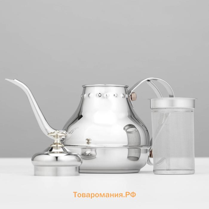 Чайник заварочный «Леранс», 1.2 л, металлическое сито, нержавеющая сталь, хромированный