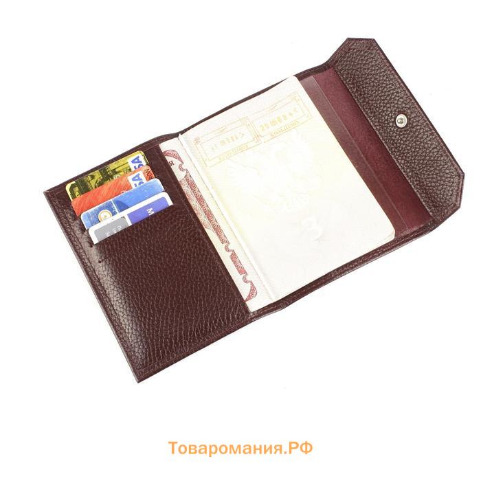 Обложка для паспорта на кнопке, 5 карманов, цвет бордовый