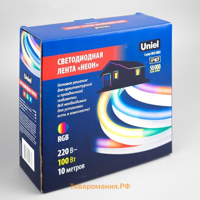 Гибкий неон Uniel 8 × 16 мм, IP67, 10 м, SMD2835, 80 LED/м, 220 В, свечение RGB