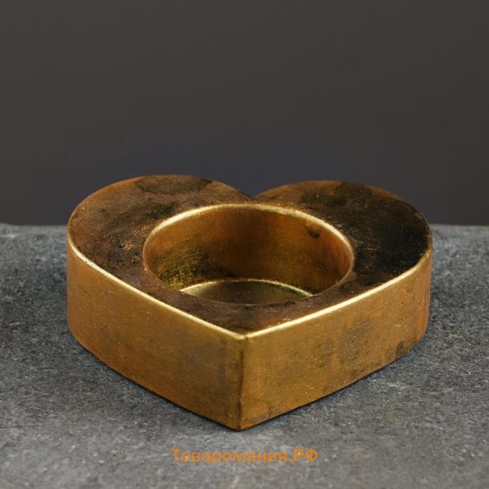 Подсвечник "Сердце", состаренное золото, 6х6х3 см, для свечи d=3,5 см