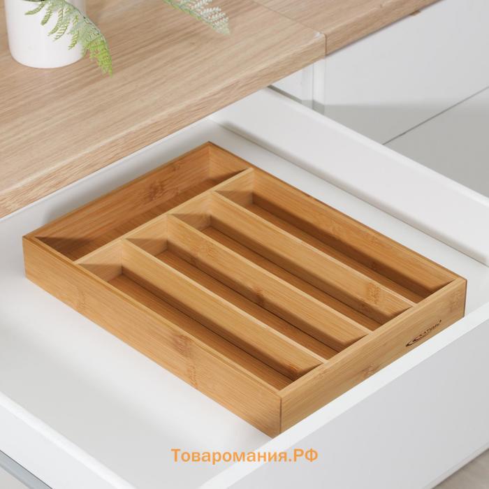 Лоток - подставка для столовых приборов, 35,5×25,4×5 см, бамбук