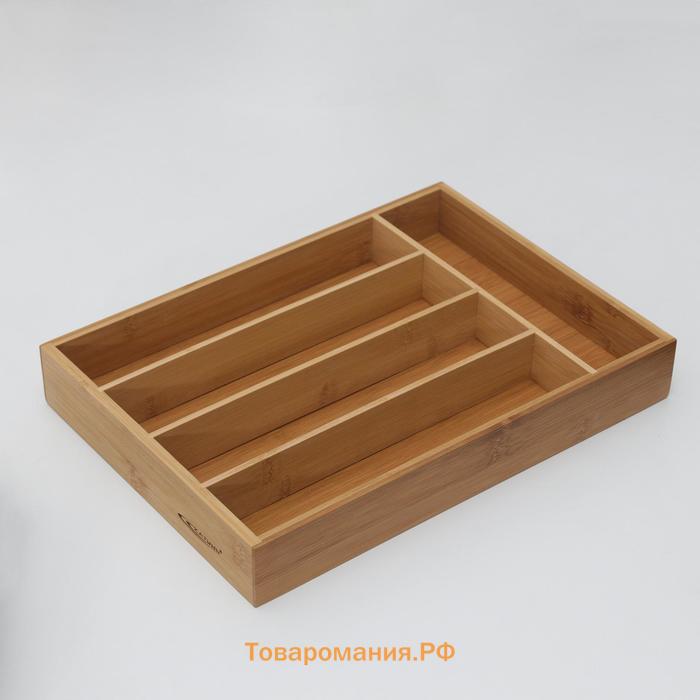 Лоток - подставка для столовых приборов, 35,5×25,4×5 см, бамбук
