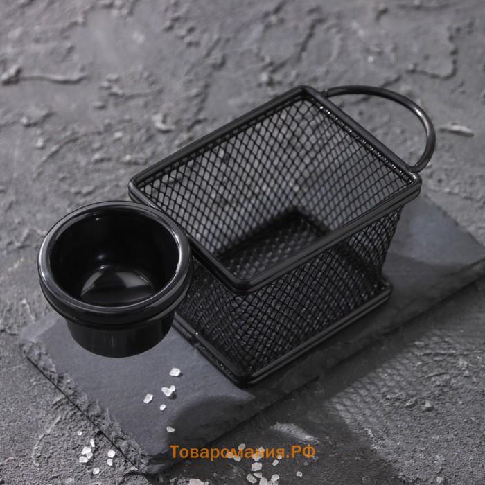 Корзинка для картофеля фри  «Ночь», 10×8×8.5 см, с соусником d=9.5 см, чёрная