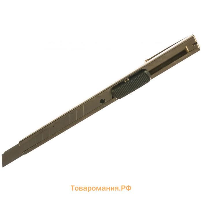 Нож REXANT 12-4906, металлический корпус, с клипсой, сегментированное лезвие, 9 мм