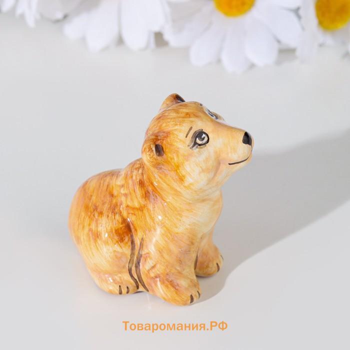 Сувенир "Медвежонок сидя", ярославская майолика, h=8 см, микс