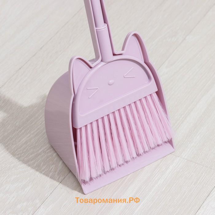 Щётка для пола  «Китти»: щётка 14×50 см, совок 16×13×38 см, розовая