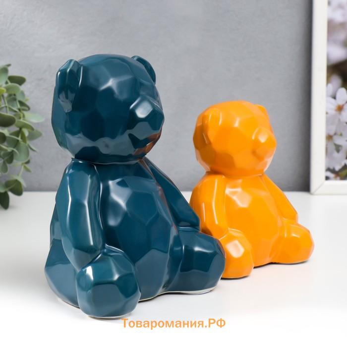 Сувенир керамика 3D "Медвежата" матовый синий и оранжевый н-р 2 шт 11,5х9,5х14 18,5х12х14,5 см   750