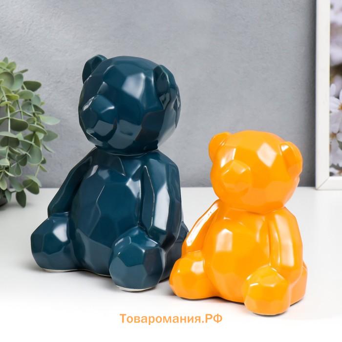 Сувенир керамика 3D "Медвежата" матовый синий и оранжевый н-р 2 шт 11,5х9,5х14 18,5х12х14,5 см   750