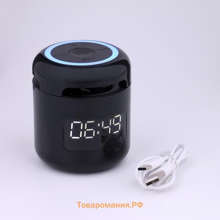 Часы - будильник электронные настольные: колонка, bluetooth, tf-карта, 7.6 х 8.8 см, USB