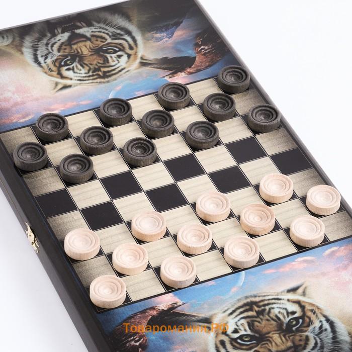 Нарды "Тигр и орел", деревянная доска 50 x 50 см, с полем для игры в шашки