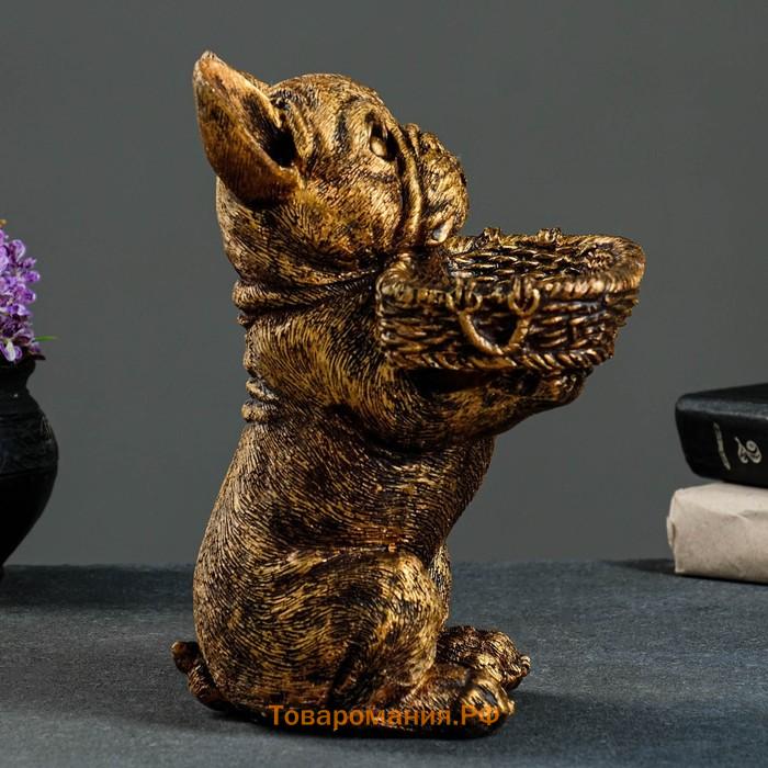Подставка конфетница "Собака с корзинкой" бронза, 24х15х17см